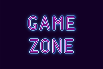 Neon inscription of Game Zone. Vector