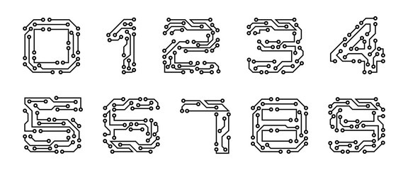 Set Numerals Made in Circuit Texture, Computer and Data Related Business, Hi-tech and Innovative, Electronic