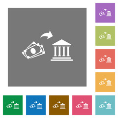 Cash deposit to bank square flat icons