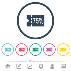 75 percent discount coupon flat color icons in round outlines