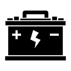 Simple, flat car battery icon. Black silhouette. Isolated on white