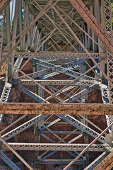 Closeup view inside the metal trestles of the Midgley Bridge in Sedona, Arizona (USA)