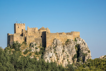 Fototapeta na wymiar Castle of Loarre, rear facade view. Hoya de Huesca Loarre Aragon Huesca Spain