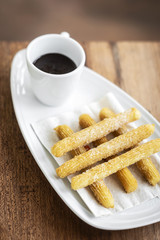 churros con chocolate traditional spanish sweet breakfast set