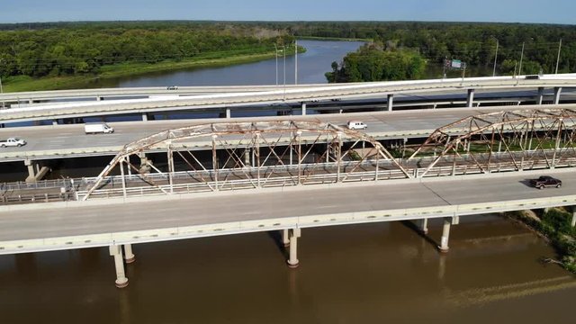 Aerial Drone Footage Of Hwy 59/I-69 Crossing The San Jacinto River In North Houston, Texas