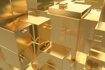 Wealth rich concept idea Golden city at sunset rays Abstract space background.3D illustration rendering