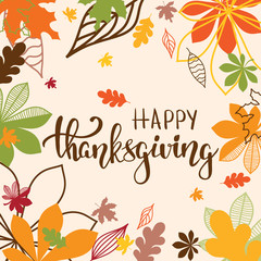 Happy thanksgiving brush hand lettering, vector