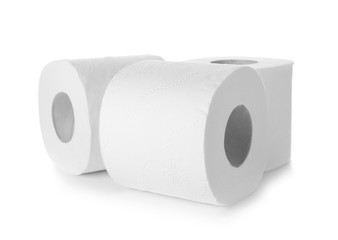 Rolls of toilet paper on white background. Personal hygiene