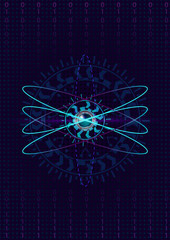 Atom HUD in blue background with numbers and futuristic lines