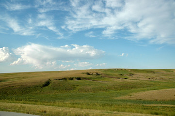 Fototapeta na wymiar Landscape with wheat field and blue sky