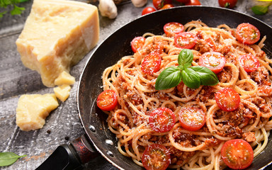 Tasty homemade spaghetti bolognese
