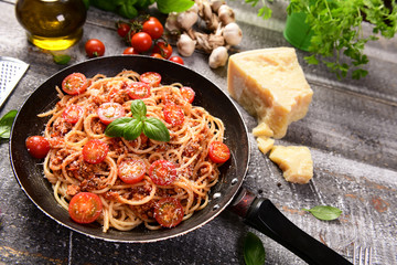 Tasty homemade spaghetti bolognese