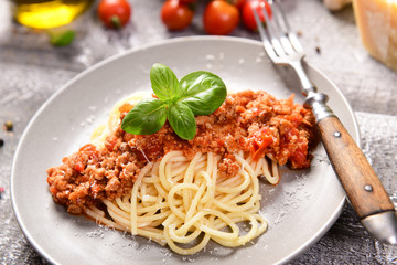 Tasty homemade spaghetti bolognese