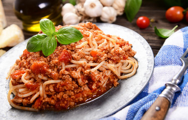 Tasty homemade spaghetti bolognese