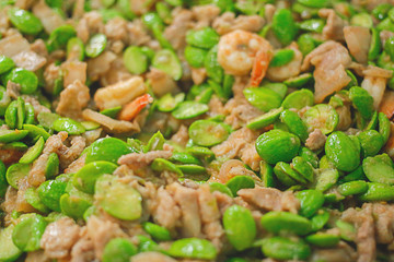 Stir-Fried Twisted Cluster Bean with Shrimps Big Pan in Family Fun in Surat Thani Thailand