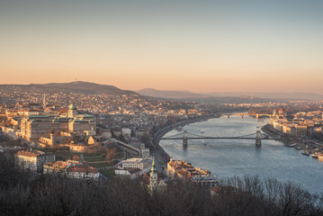 Fototapeta na wymiar Panoramic View of Budapest and the Danube River as Seen from Gellert Hill Lookout Point
