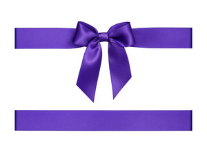 Purple bow tied using silk ribbon, cut out top view