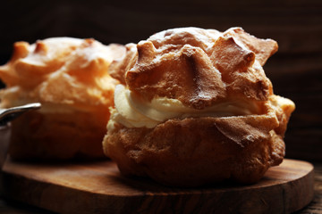 cream puffs. homemade pastry cream puff.