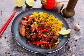 Oriental dish - rice with chicken