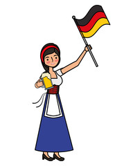 bavarian woman holding beer and germany flag