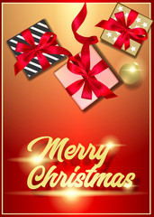 Merry christmas greeting card on Red background. Vector illustration element 