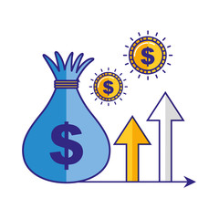 money bag coins currency and arrow growth