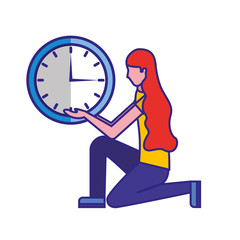 woman on the knee with round clock