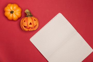 Halloween sculpted pumpkin funny and cute face along with full intact pumkin along notes