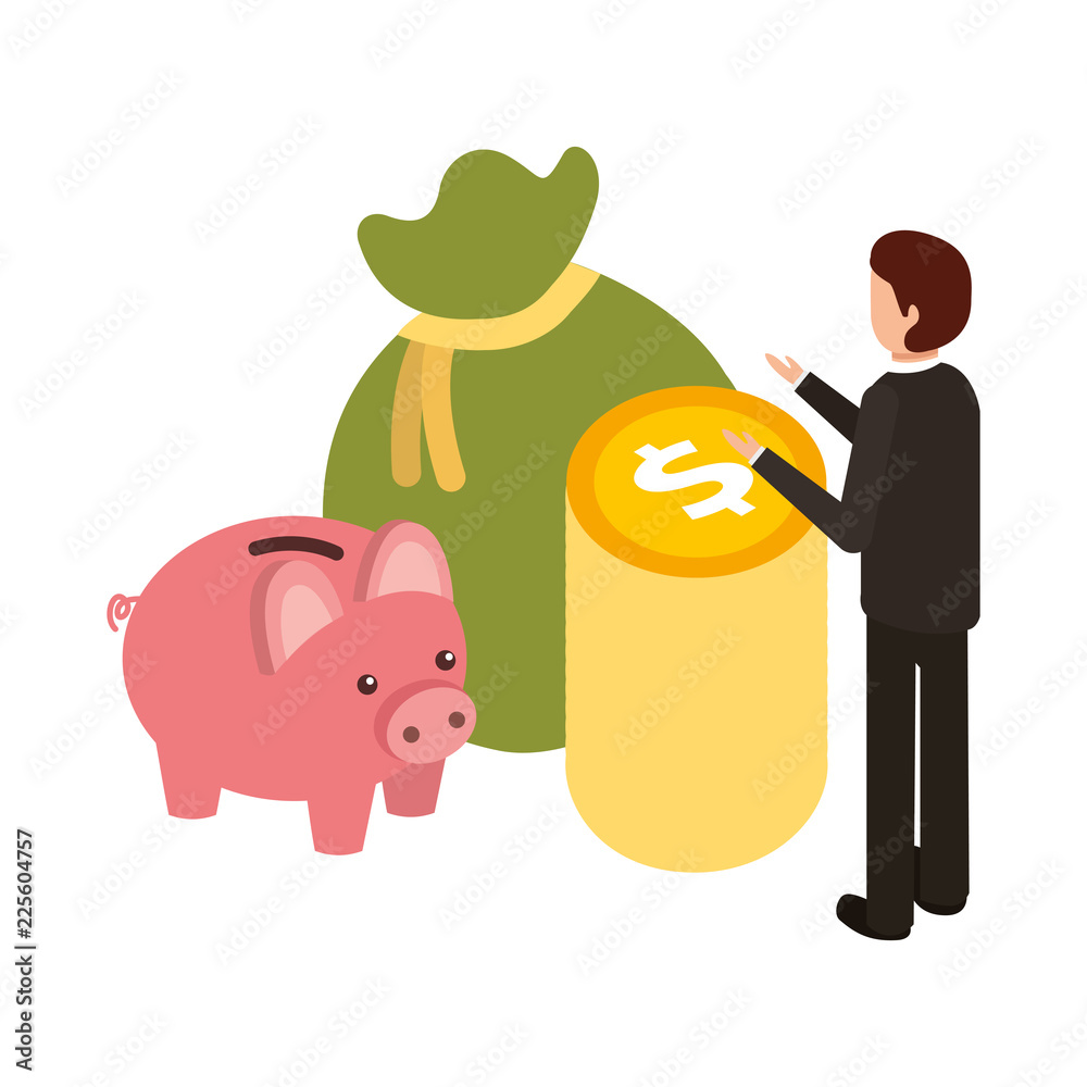 Canvas Prints businessman with bag money and piggy saving