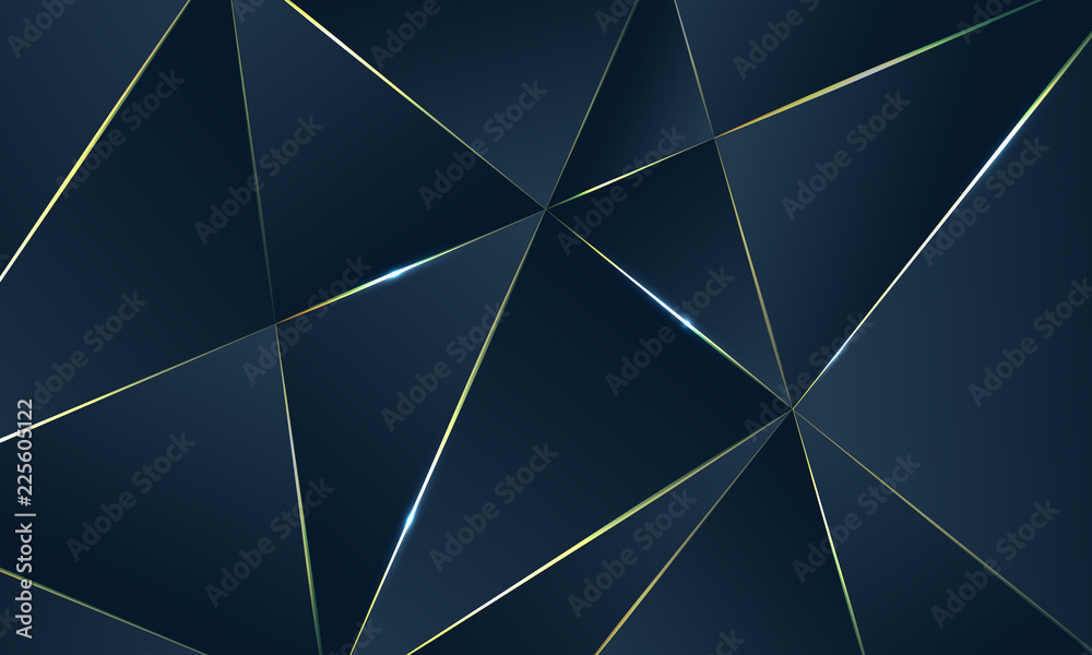 Wall mural Dark blue Premium background with luxury polygonal pattern and gold triangle lines.