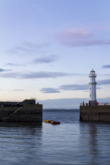 Newhaven Lighthouse at sunset in Edinburgh