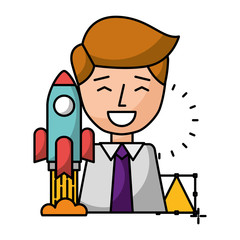 businessman with rocket avatar character