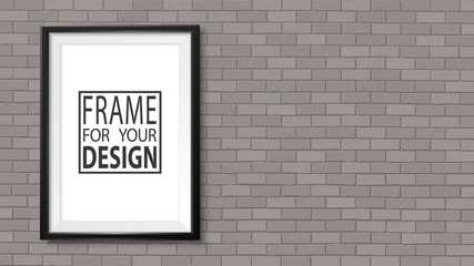 Fototapeta premium Frame on the wall. Photoframe mock up. Simple empty framing for your business design. Brick wall. Vector template for picture, painting, poster, lettering or photo gallery.