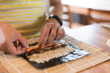 homemade sushi on table