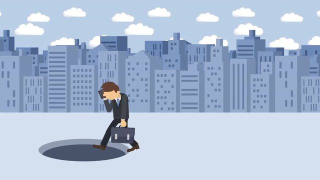 ビジネスマン 歩く 穴 落下 リスク ビル イラスト ループ