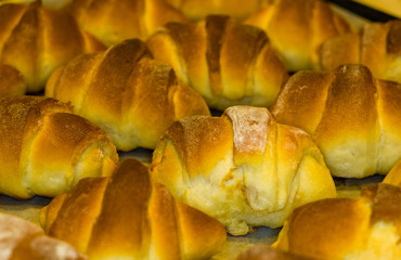 Homemade croissants with sweet filling, close up