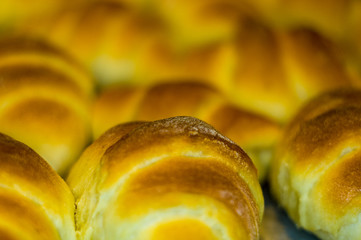 Homemade croissants with sweet filling, close up