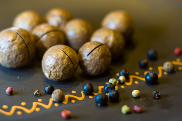 macadamia, Australian nut in a ceramic plate