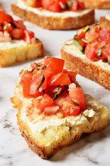 Toast with salsa sauce on buffet table