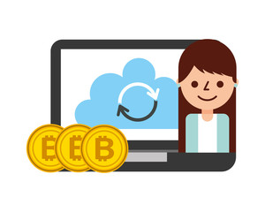 businesswoman laptop bitcoin cryptocurrency fintech