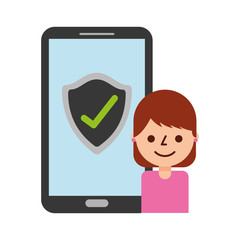 woman smartphone shield protection fintech