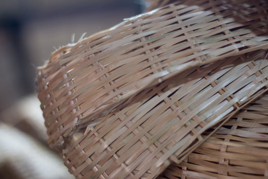 Handmade straw baskets for sale at the fair