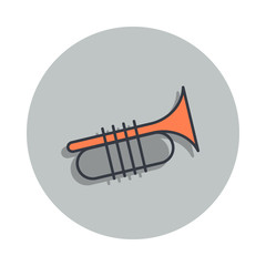 trombone icon in badge style. One of web collection icon can be used for UI, UX