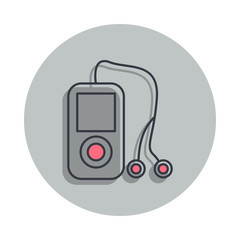 music player icon in badge style. One of web collection icon can be used for UI, UX