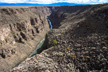 Rio Grande Gorge, looking south from the US Hwy 64 bridge over the 800' deep chasm, which lies on...
