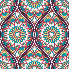Seamless pattern with ethnic mandala ornament. Hand drawn illustration