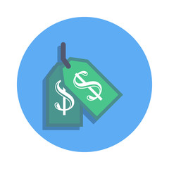 money tag colored icon in badge style. One of Banking collection icon can be used for UI, UX