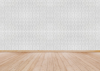 white brick wall with Wooden floor