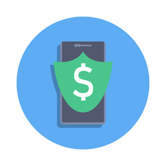 protection of money in a mobile bank colored icon in badge style. One of Banking collection icon can be used for UI, UX