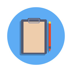 Paper folder with clip and pen colored icon in badge style. One of Banking collection icon can be used for UI, UX